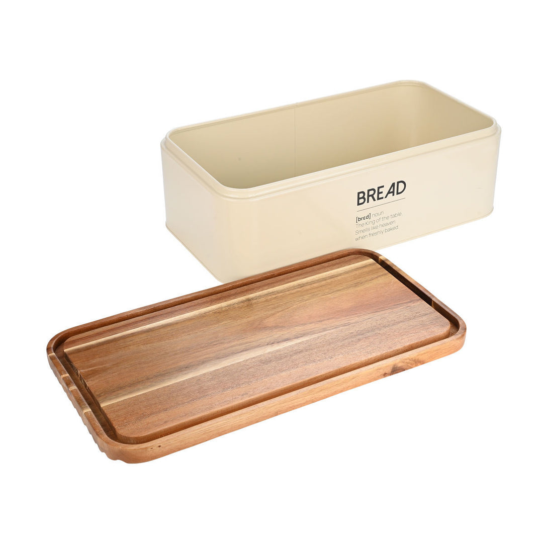 Ψωμιέρα Μεταλλική Εκρού Με Επιγραφή 'Bread' & Ξύλινο Καπάκι Estia 42X23X13cm