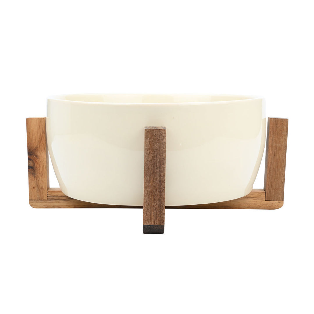 Σαλατιέρα Μπεζ Με Ξύλινη Βάση 28cm Allure Estia