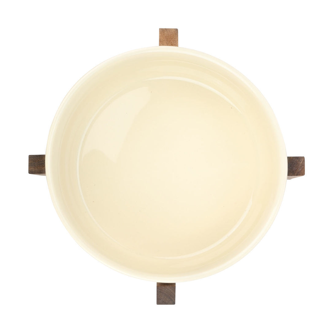 Σαλατιέρα Μπεζ Με Ξύλινη Βάση 28cm Allure Estia