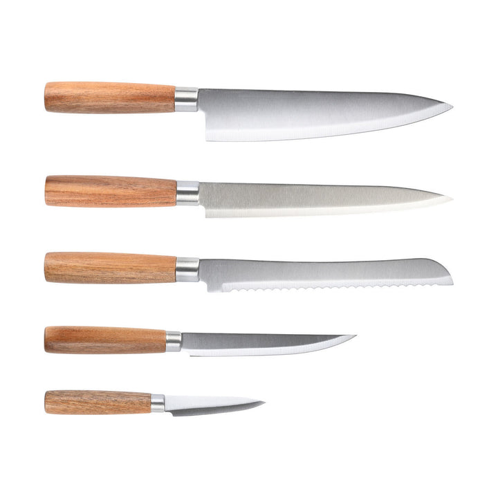 Μαχαίρια Ανοξείδωτα Σετ 5τμχ Και Βάση Ακακίας Allure Estia