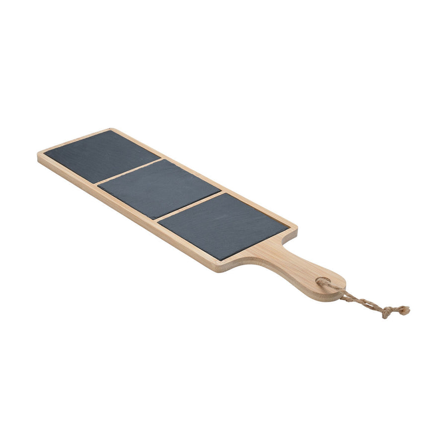 Πλατώ Σερβιρίσματος Σχιστόλιθου  3 Θέσεων Με Ξύλινη Βάση Estia 44Χ12cm