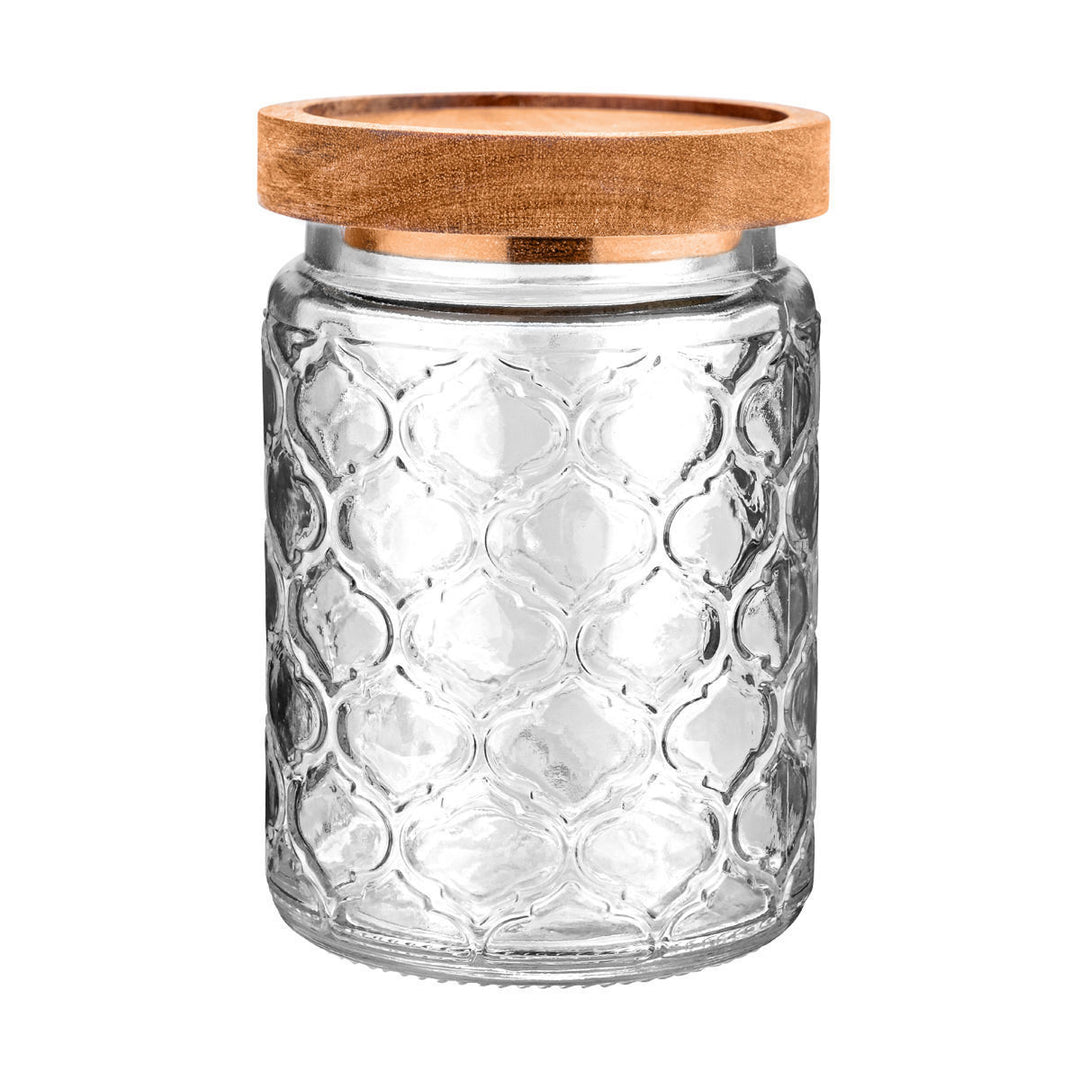 Δοχείο Αποθήκευσης Γυάλινο Ανάγλυφο 700ml Με Ξύλινο Καπάκι Allure Estia