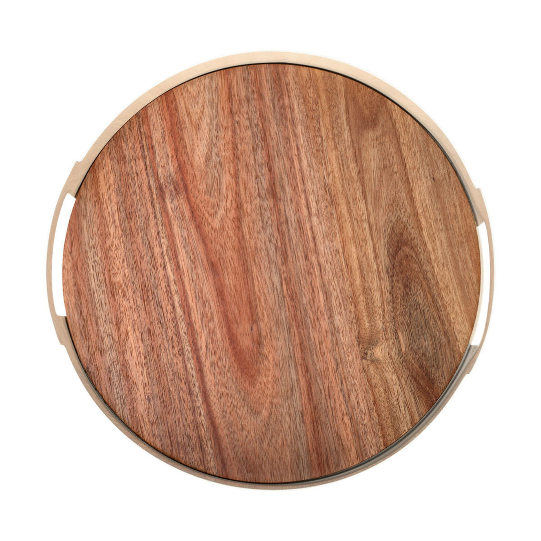 Δίσκος Σερβιρίσματος Με Εκρού Μεταλλικές Λαβές Μεταφοράς & Ξύλινη Επιφάνεια Estia 30X30X4cm