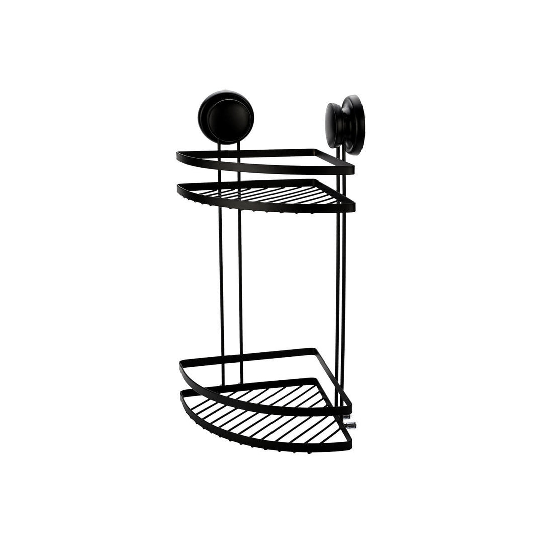 Ραφιέρα Μπάνιου Γωνιακή Με Βεντούζες 2 Θέσεων Μεταλλική Μαύρη 21.5x21.5x38cm Estia