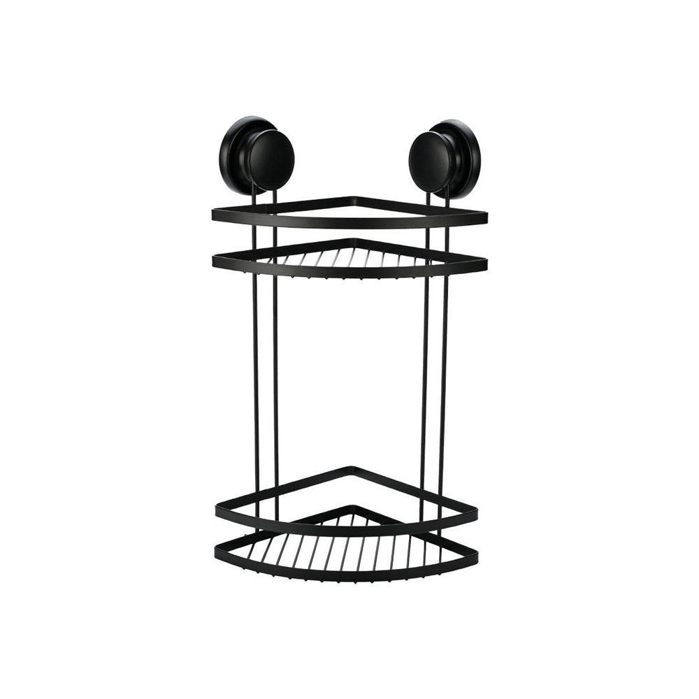 Ραφιέρα Μπάνιου Γωνιακή Με Βεντούζες 2 Θέσεων Μεταλλική Μαύρη 21.5x21.5x38cm Estia