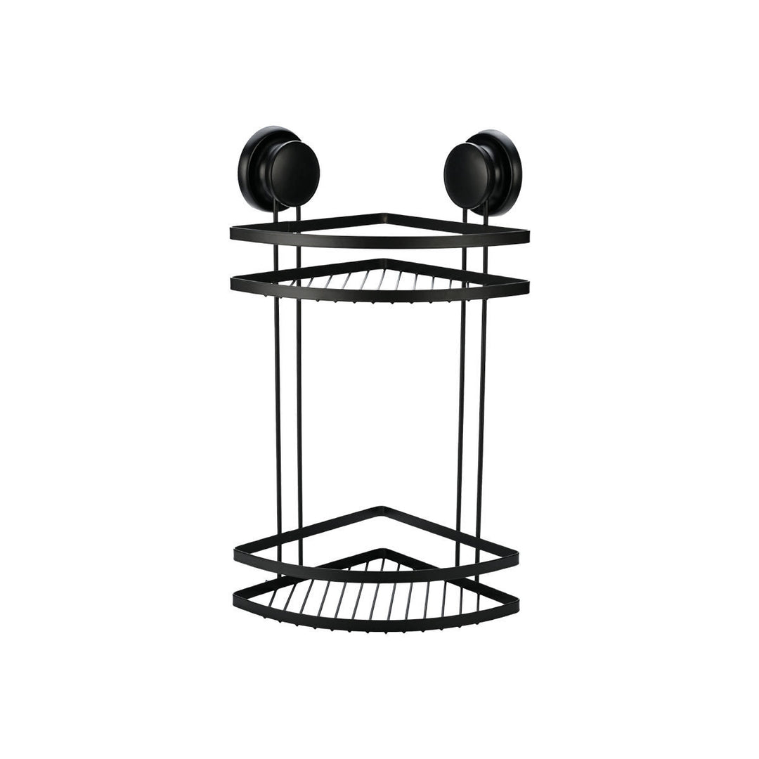 Ραφιέρα Μπάνιου Γωνιακή Με Βεντούζες 2 Θέσεων Μεταλλική Μαύρη 21.5x21.5x38cm Estia