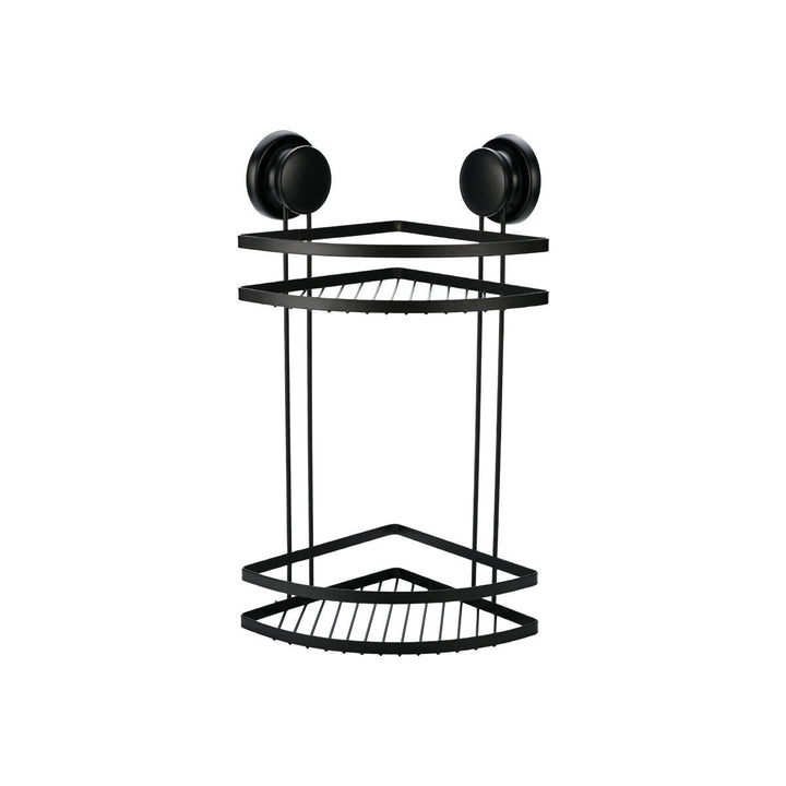 Ραφιέρα Μπάνιου Γωνιακή Με Βεντούζες 2 Θέσεων Μεταλλική Μαύρη 21.5x21.5x38cm Estia