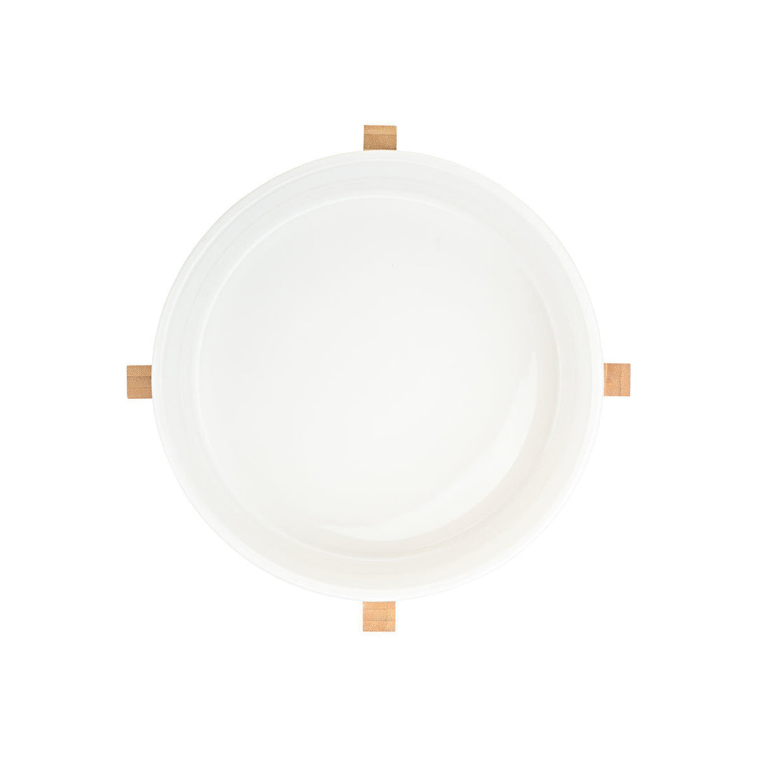 Σαλατιέρα Λευκή Με Ξύλινη Βάση 27cm Bamboo Essentials Estia