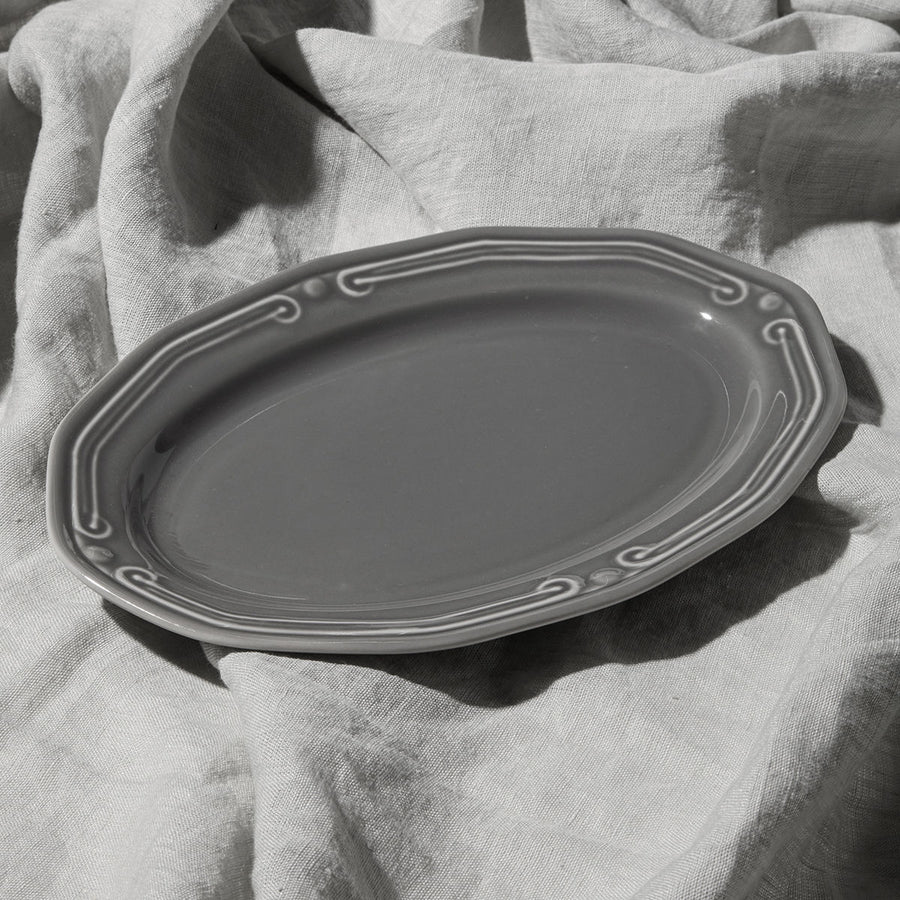 Πιατέλα Οβάλ Athenee Πορσελάνινη Ανάγλυφη 25cm Grey Estia