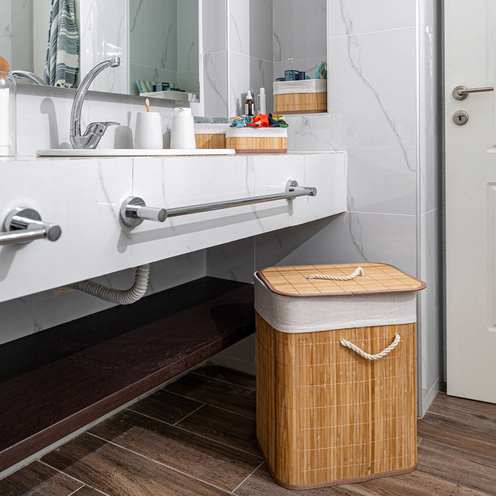 Καλάθι Αποθήκευσης & Οργάνωσης Με Επένδυση Μπεζ 30x20cm Bamboo Essentials Estia