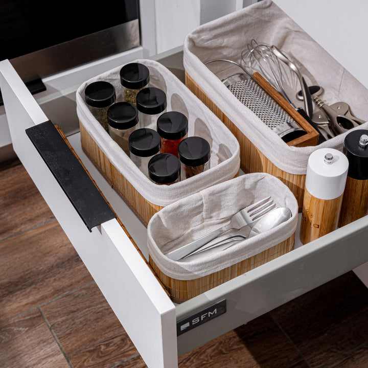 Καλάθι Αποθήκευσης & Οργάνωσης Με Επένδυση Μπεζ 30x20cm Bamboo Essentials Estia