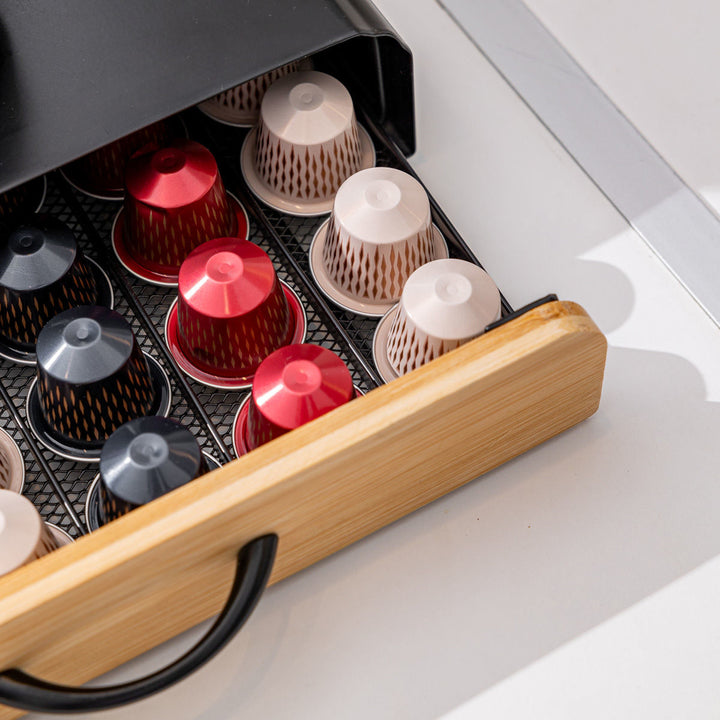 Θήκη Για Κάψουλες Espresso Συρταρωτή Μεταλλική Μαύρη 60 Θέσεων Bamboo Essentials Estia