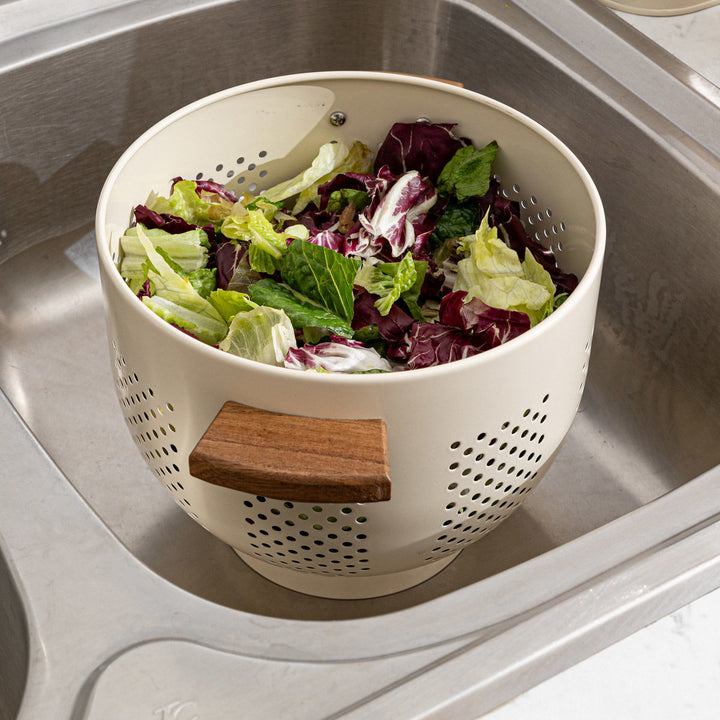 Σουρωτήρι Ζυμαρικών Ανοξείδωτο 22cm Με Ξύλινες Λαβές Ivory Allure Estia