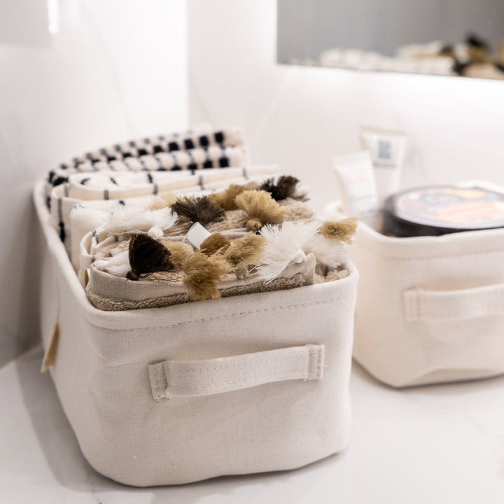 Καλάθι Αποθήκευσης & Οργάνωσης Υφασμάτινο Με Χερούλια Εκρού 13.5x12.5x10.5cm Ivory Estia