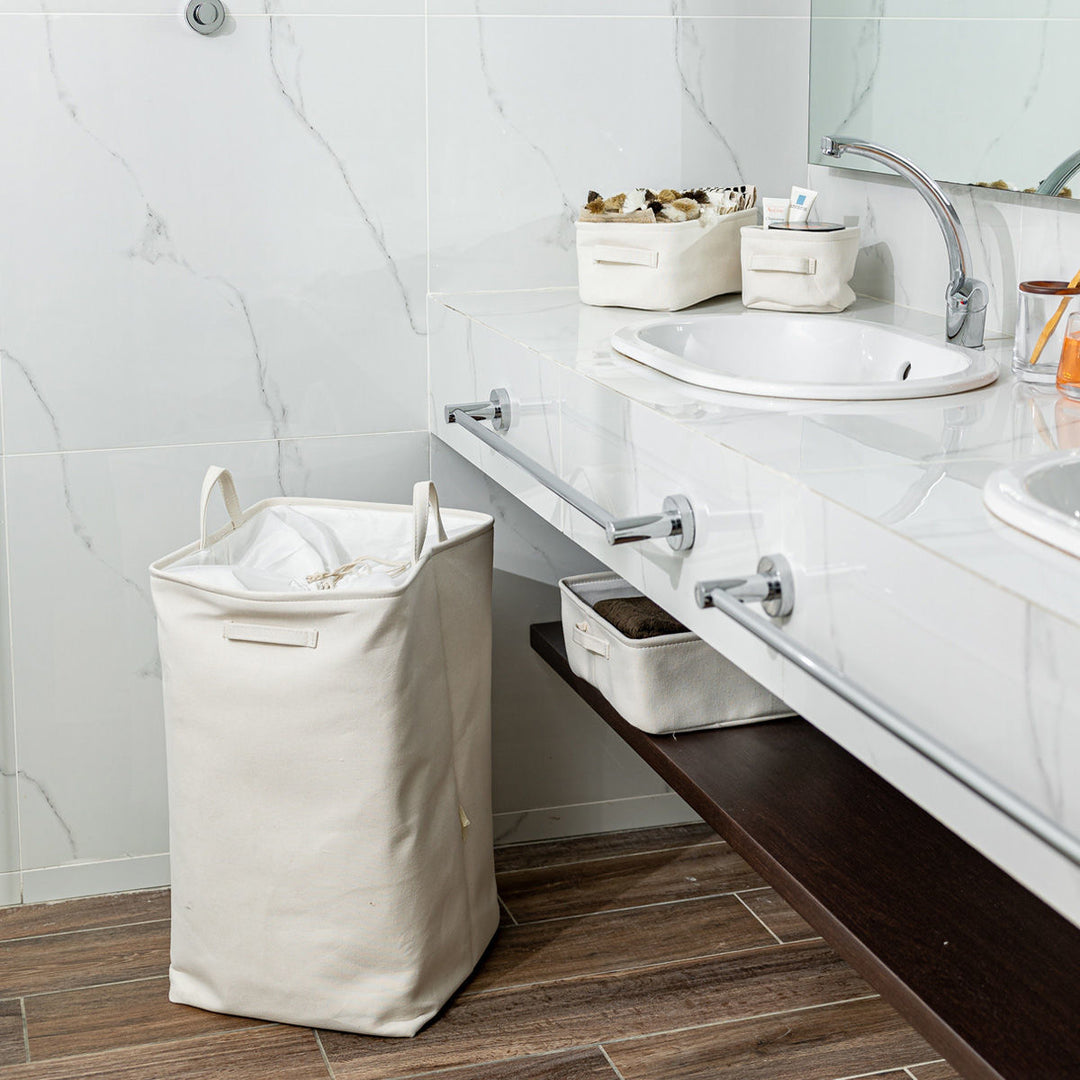 Καλάθι Αποθήκευσης & Οργάνωσης Υφασμάτινο Με Χερούλια Εκρού 13.5x12.5x10.5cm Ivory Estia