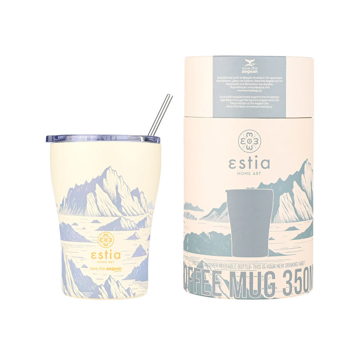 Estia Ποτήρι Θερμός  Save The Aegean 350ml Εκρού Με Βουνά Alpine Essence Coffee Mug