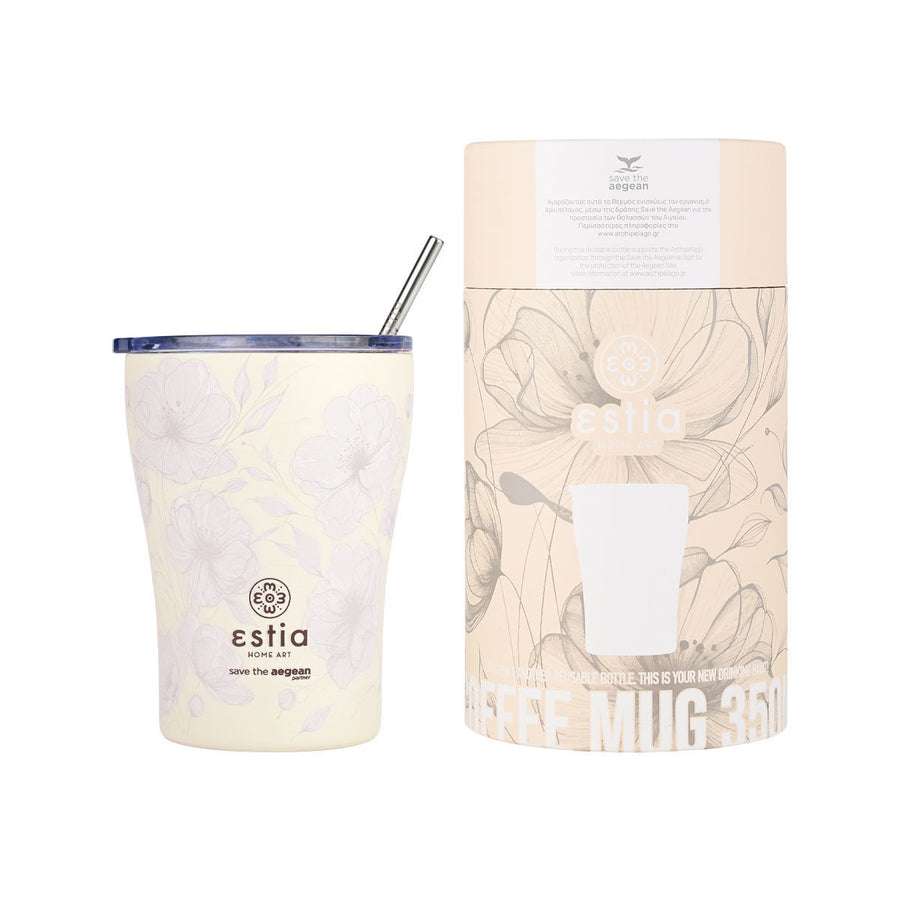 Estia Ποτήρι Θερμός  Save The Aegean 350ml Εκρού Φλοράλ Terra Serenity Coffee Mug