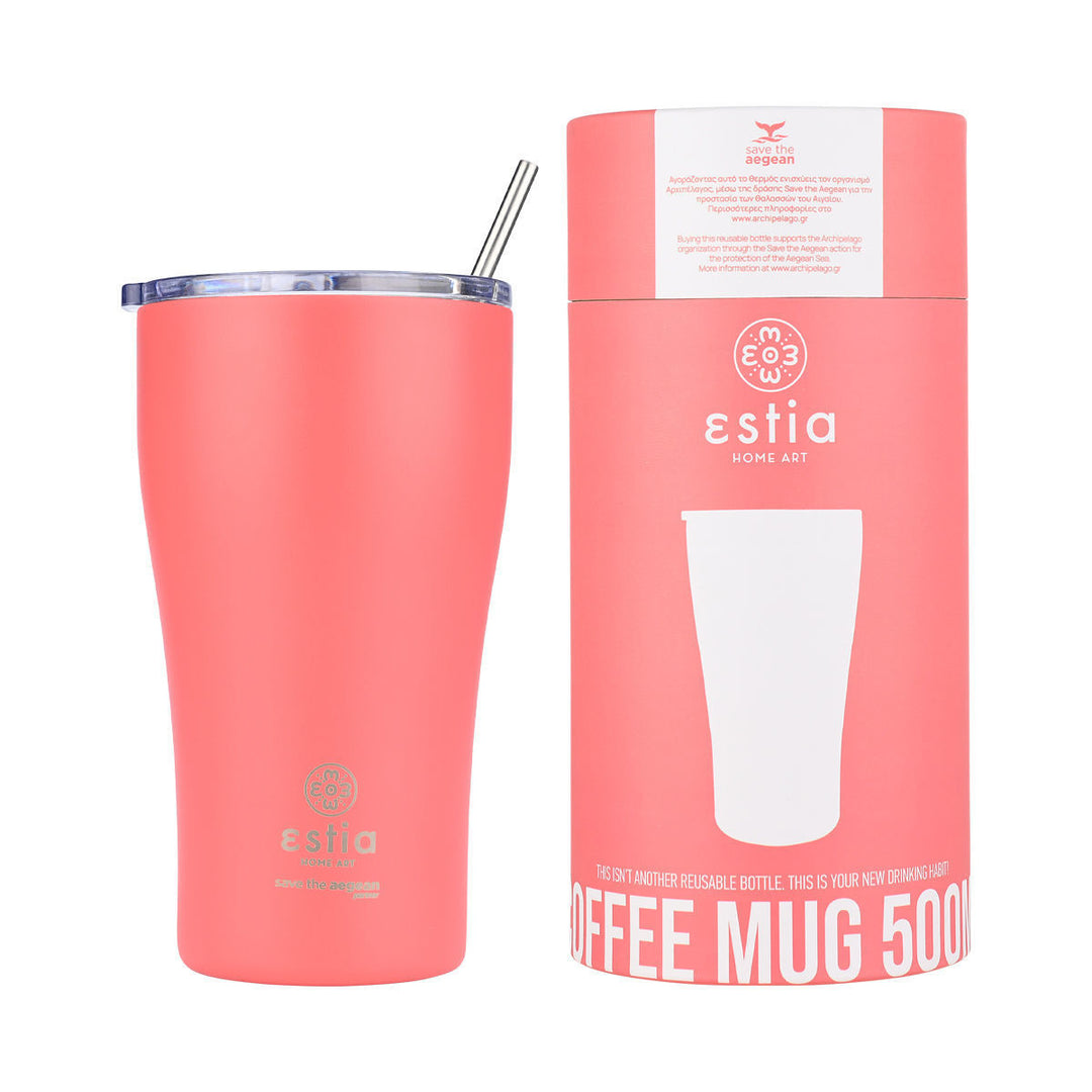 Estia Ποτήρι Θερμός Save The Aegean 350ml Κοραλί Fusion Coral Coffee Mug
