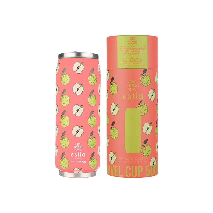 Estia Ποτήρι Θερμός Με Καλαμάκι Save The Aegean 500ml Κοραλί Με Μήλα Apple Odyssey Travel Cup