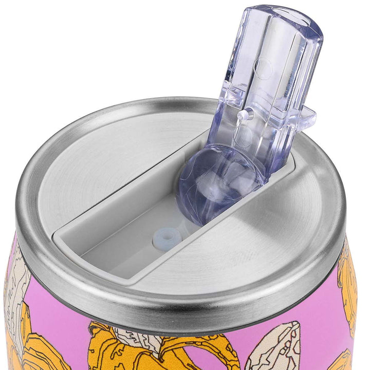 Πάνω μέρος θερμός Estia Home Art Banana Swirl με διάφανο στόμιο από ανθεκτικό πλαστικό και ασημί περίγραμμα από ανοξείδωτο ατσάλι.