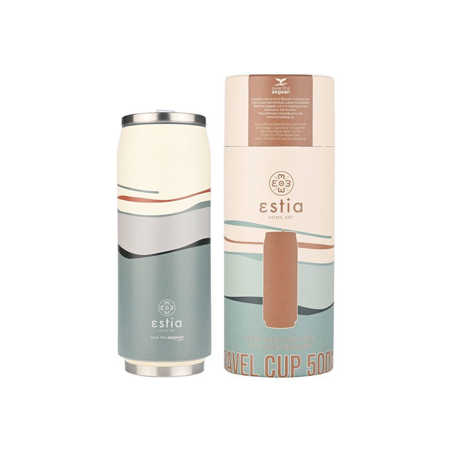 Estia Ποτήρι Θερμός Με Καλαμάκι Save The Aegean 500ml Εκρού-Μέντα Ecozen Horizon
