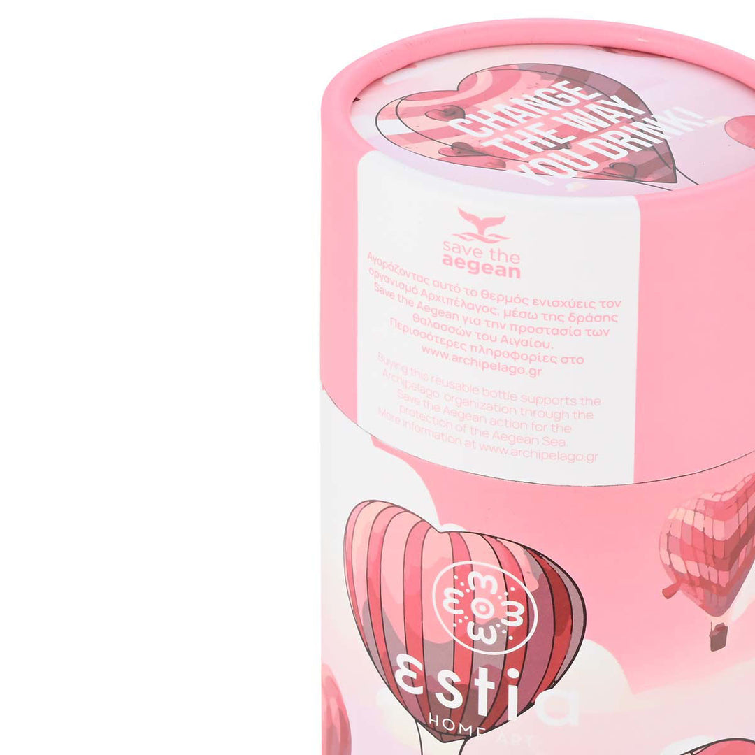 Estia Ποτήρι Θερμός Με Καλαμάκι Save The Aegean 500ml Ροζ Με Αερόστατο Love Ascend