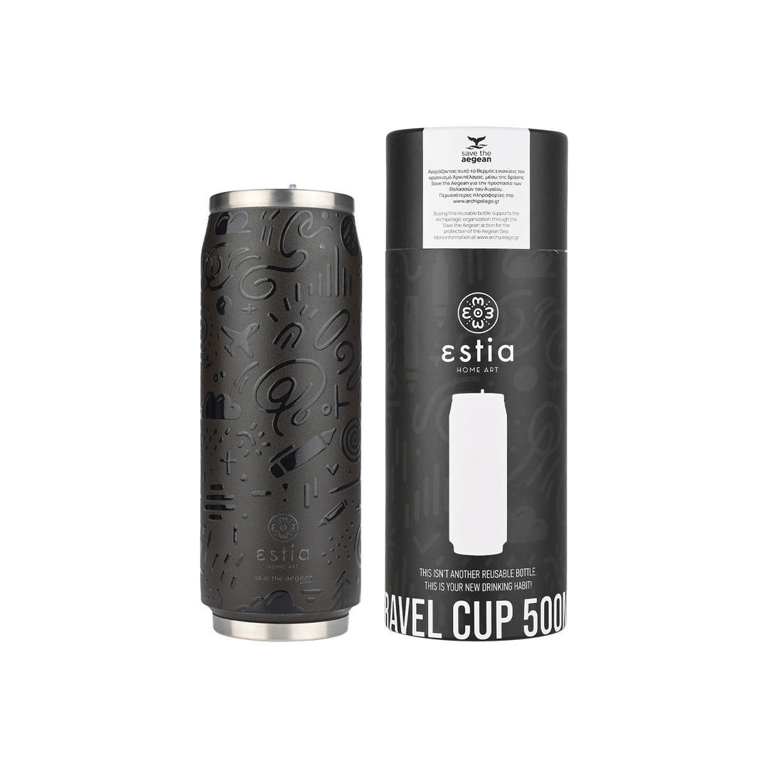 Estia Ποτήρι Θερμός Με Καλαμάκι Save The Aegean 500ml Μαύρο Noir Echo