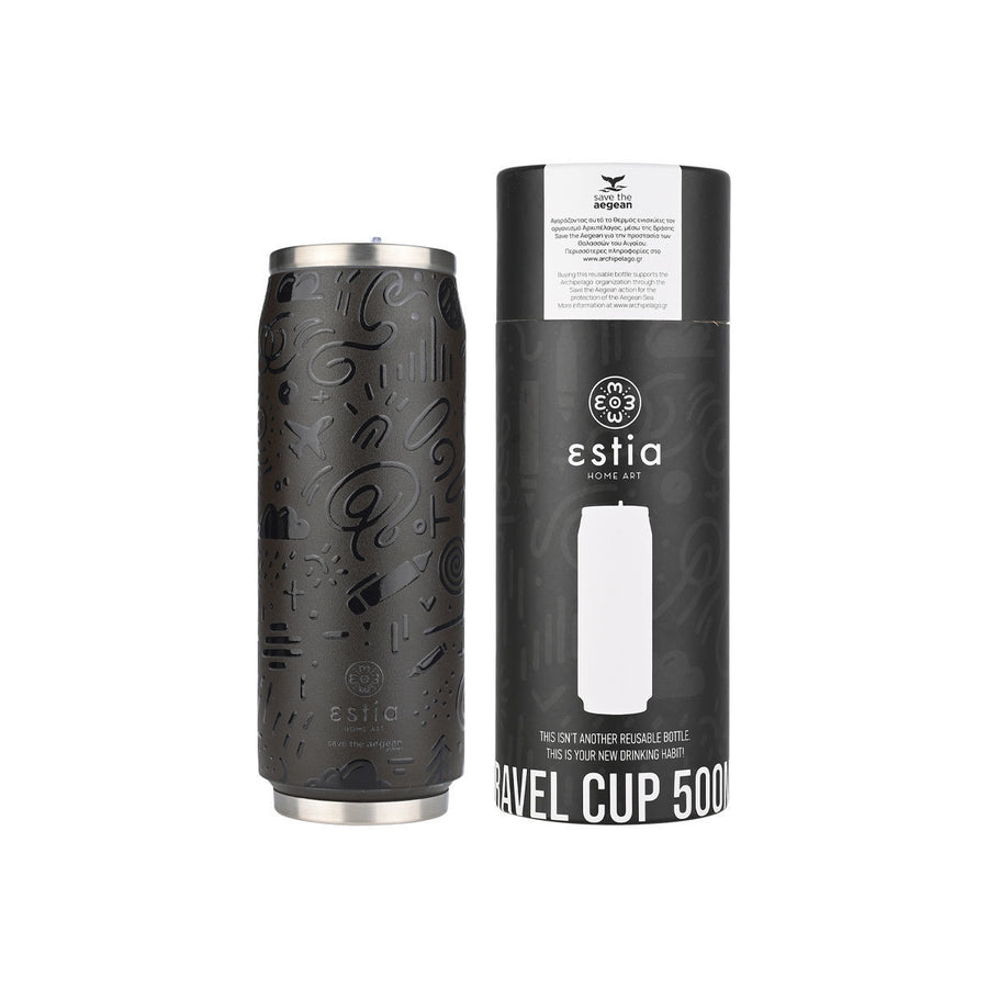 Estia Ποτήρι Θερμός Με Καλαμάκι Save The Aegean 500ml Μαύρο Noir Echo
