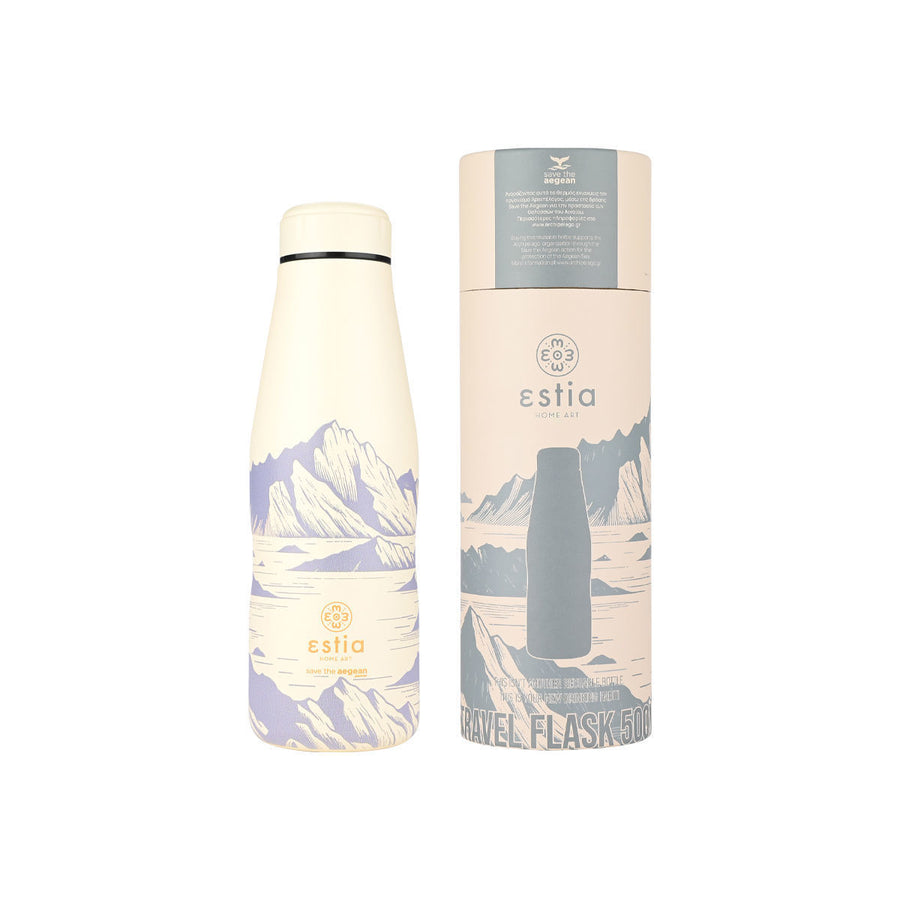 Estia Μπουκάλι Θερμός Save The Aegean 500ml Εκρού Με Βουνά Alpine Essence Travel Flask