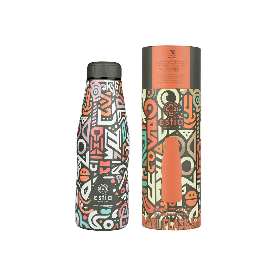 Estia Μπουκάλι Θερμός Save The Aegean 500ml Πολύχρωμα Σχέδια Geovivid Travel Flask