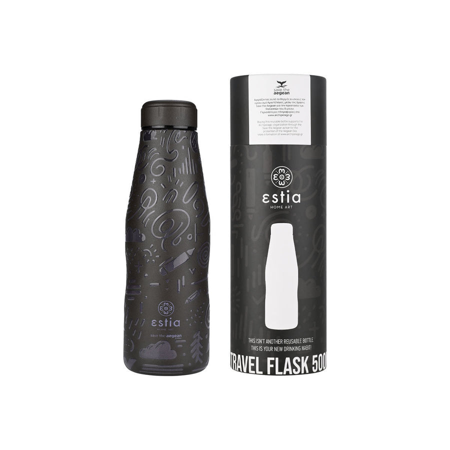 Estia Μπουκάλι Θερμός Save The Aegean 500ml Μαύρο Noir Echo