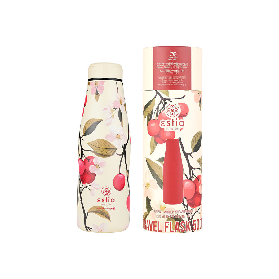 Estia Μπουκάλι Θερμός Save The Aegean 500ml Εκρού Με Κεράσια Sakura Whisper