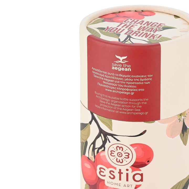 Estia Μπουκάλι Θερμός Save The Aegean 500ml Εκρού Με Κεράσια Sakura Whisper