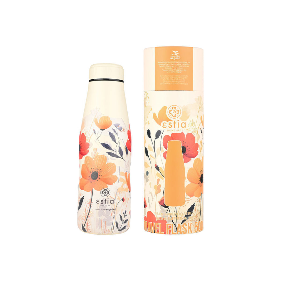 Estia Μπουκάλι Θερμός Save The Aegean 500ml Εκρού Φλοράλ Summer Reverie