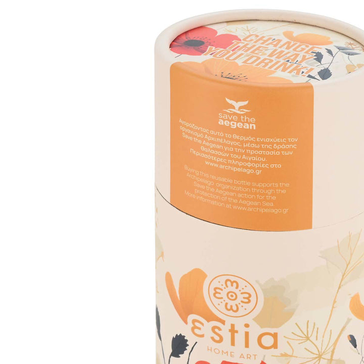 Estia Μπουκάλι Θερμός Save The Aegean 500ml Εκρού Φλοράλ Summer Reverie