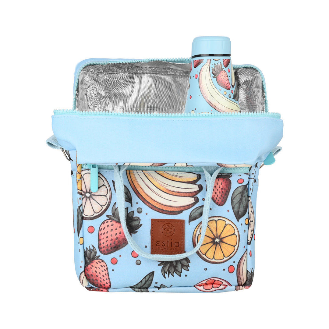 Τσάντα Φαγητού Ισοθερμική 7lt Estia Save The Aegean Γαλάζια Με Φρούτα Subdued Harvest