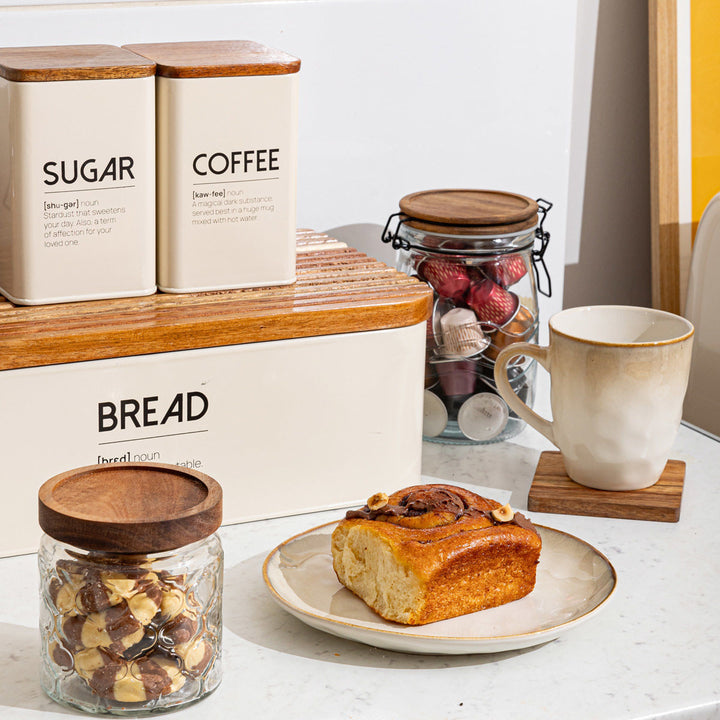 Ψωμιέρα Μεταλλική Εκρού Με Επιγραφή 'Bread' & Ξύλινο Καπάκι Estia 42X23X13cm