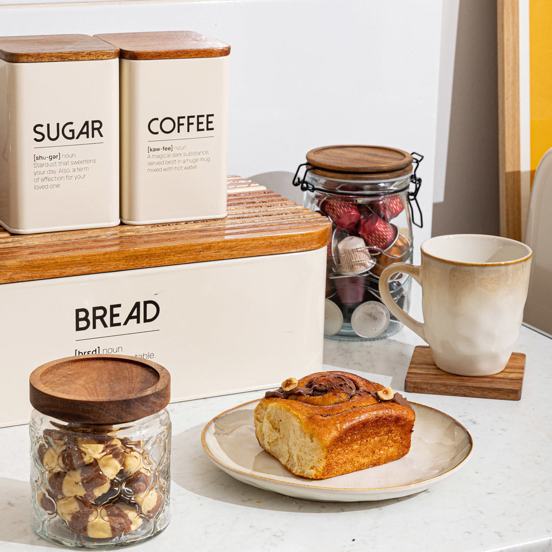 Μεταλλικό Δοχείο Για Καφέ Εκρού Με Ξύλινο Καπάκι Estia Allure