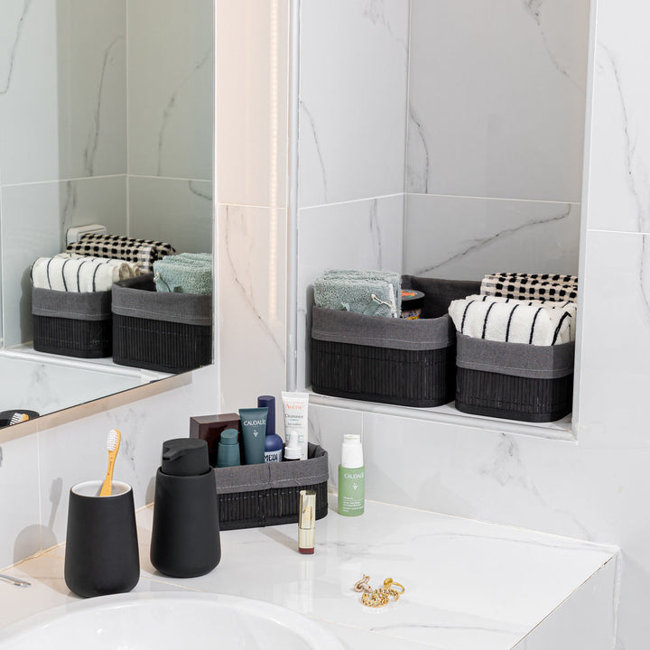 Καλάθι Αποθήκευσης & Οργάνωσης Με Επένδυση Μαύρο 30x25cm Bamboo Essentials Estia