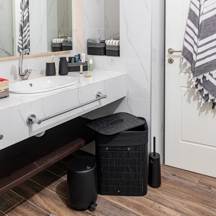 Καλάθι Αποθήκευσης & Οργάνωσης Με Επένδυση Μαύρο 30x25cm Bamboo Essentials Estia