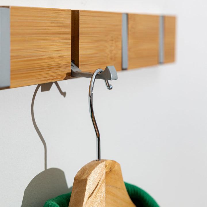 Κρεμάστρα Τοίχου 4 Θέσεων Με Αναδιπλούμενους Γάντζους Ξύλινη Estia