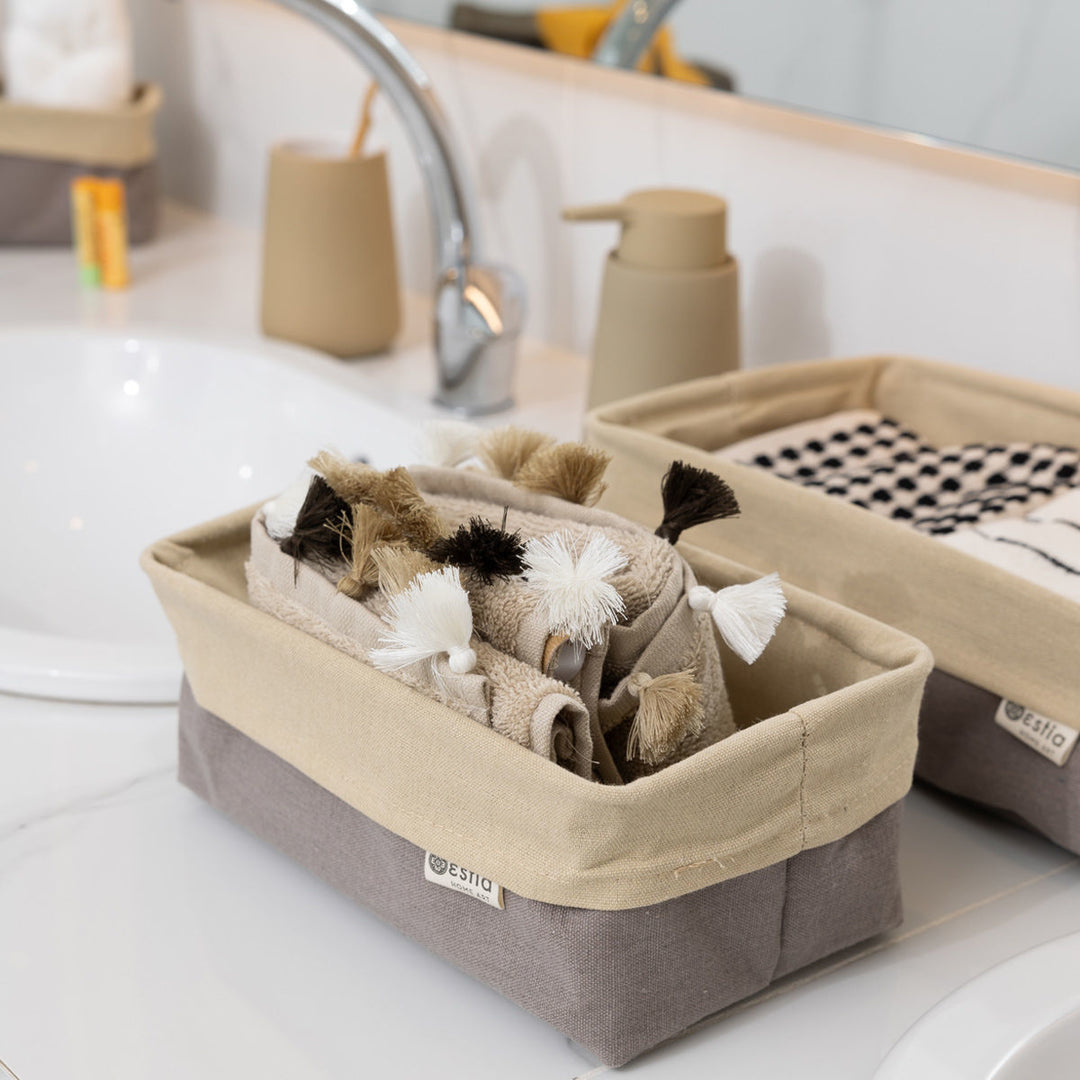 Καλάθι Αποθήκευσης & Οργάνωσης Υφασμάτινο Με Επένδυση Σκούρο Μπεζ 25x15x10cm Driftwood Estia