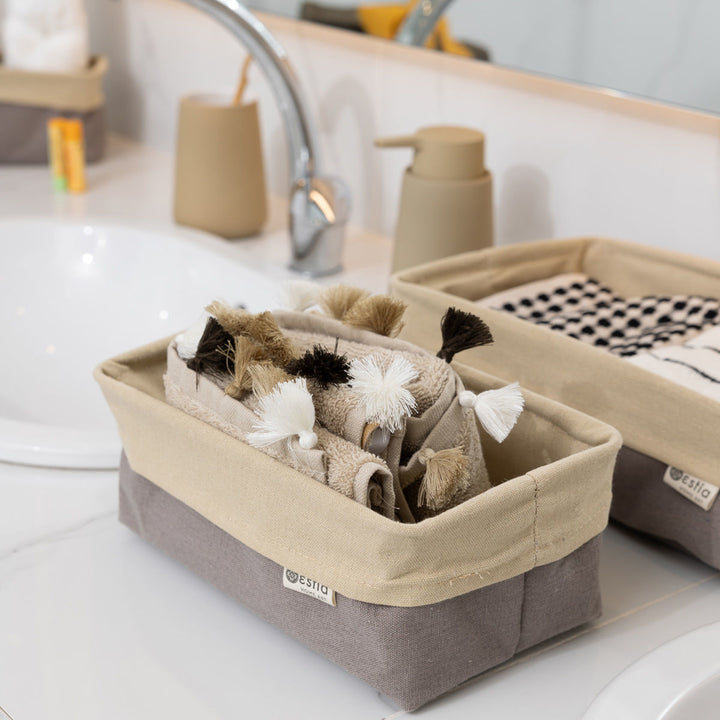 Καλάθι Αποθήκευσης & Οργάνωσης Υφασμάτινο Με Επένδυση Σκούρο Μπεζ 25x15x10cm Driftwood Estia