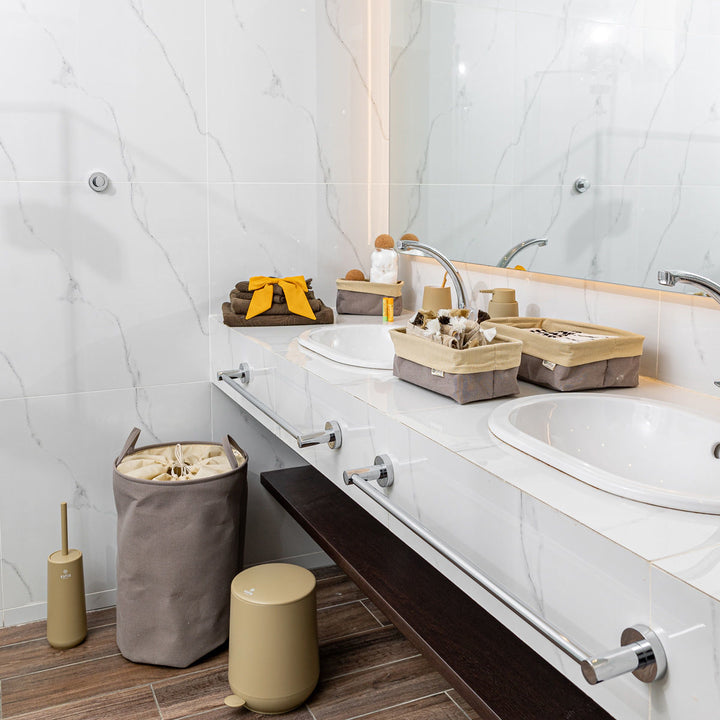 Καλάθι Απλύτων Υφασμάτινο Σκούρο Μπεζ Με Χερούλια 36x36x50cm Fjord Driftwood Estia