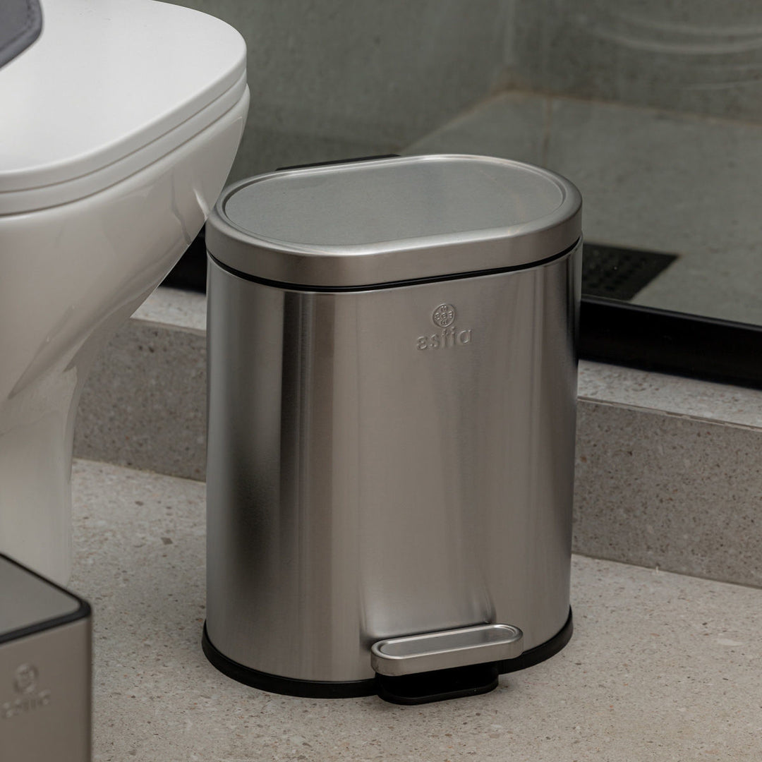 Καλάθι Μπάνιου Ασημί Από Ανοξείδωτο Ατσάλι 6lt Estia