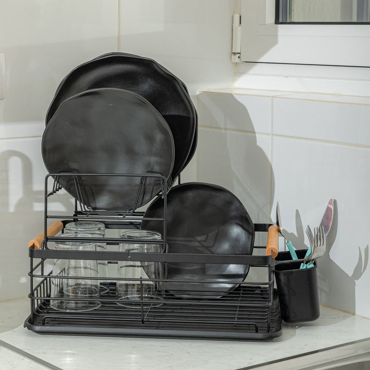 Πιατοθήκη Μεταλλική Διόροφη Μαύρη Με Λαβές & Πλαστική Βάση Estia 41X30X20cm