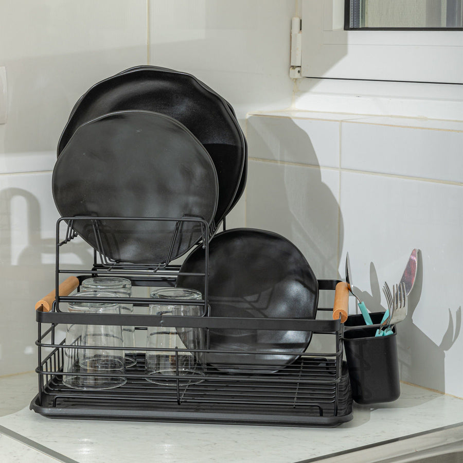 Πιατοθήκη Μεταλλική Διόροφη Μαύρη Με Λαβές & Πλαστική Βάση Estia 41X30X20cm