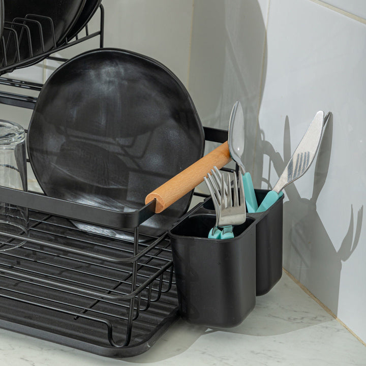 Πιατοθήκη Μεταλλική Διόροφη Μαύρη Με Λαβές & Πλαστική Βάση Estia 41X30X20cm