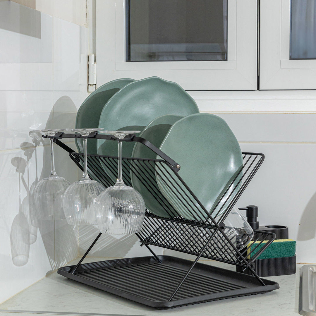 Πιατοθήκη Μεταλλική Αναδιπλούμενη Με 2 Επίπεδα Μαύρη Estia 42,5X32X27.5cm