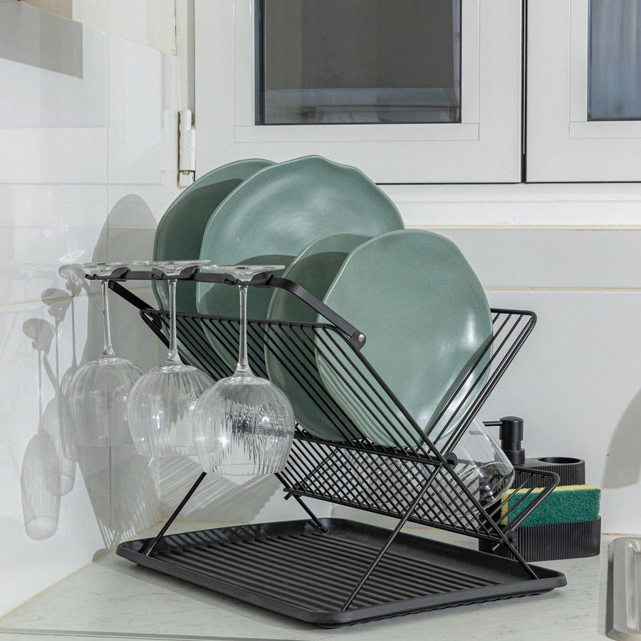 Πιατοθήκη Μεταλλική Αναδιπλούμενη Με 2 Επίπεδα Μαύρη Estia 42,5X32X27.5cm